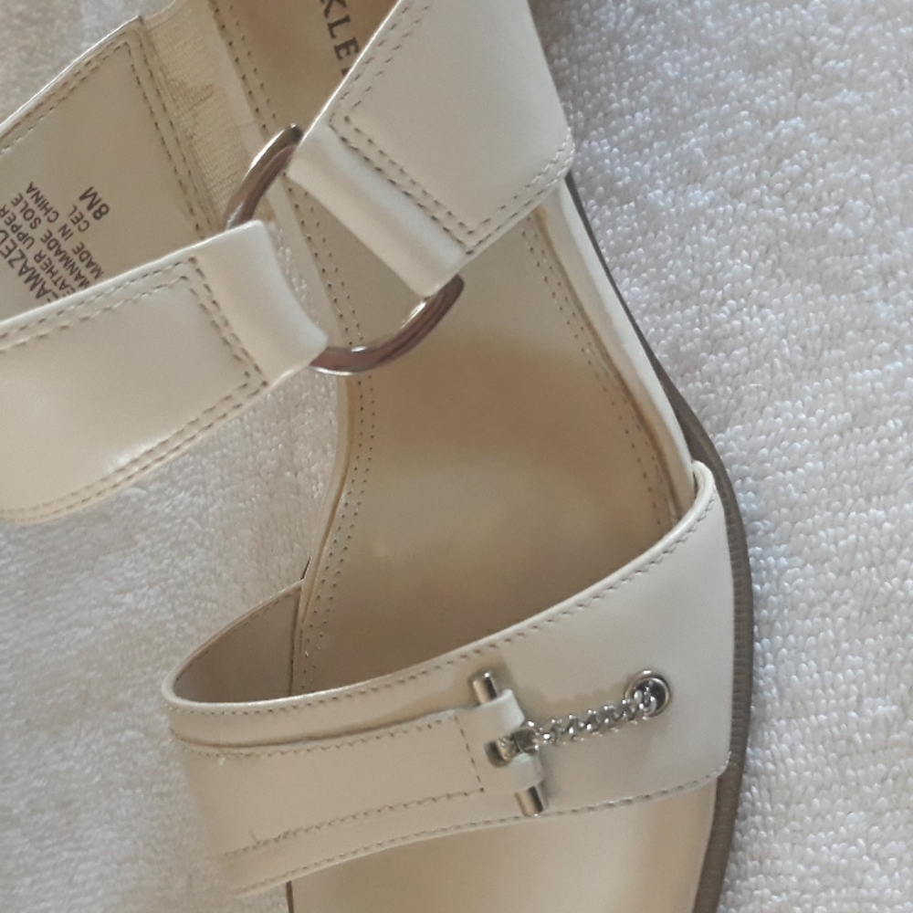 Anne Klein Sandals,Cream with 3" Stacked wood heel. - Picture 11 of 11